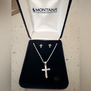 Elegant Silver Cross Necklace and Earring Set